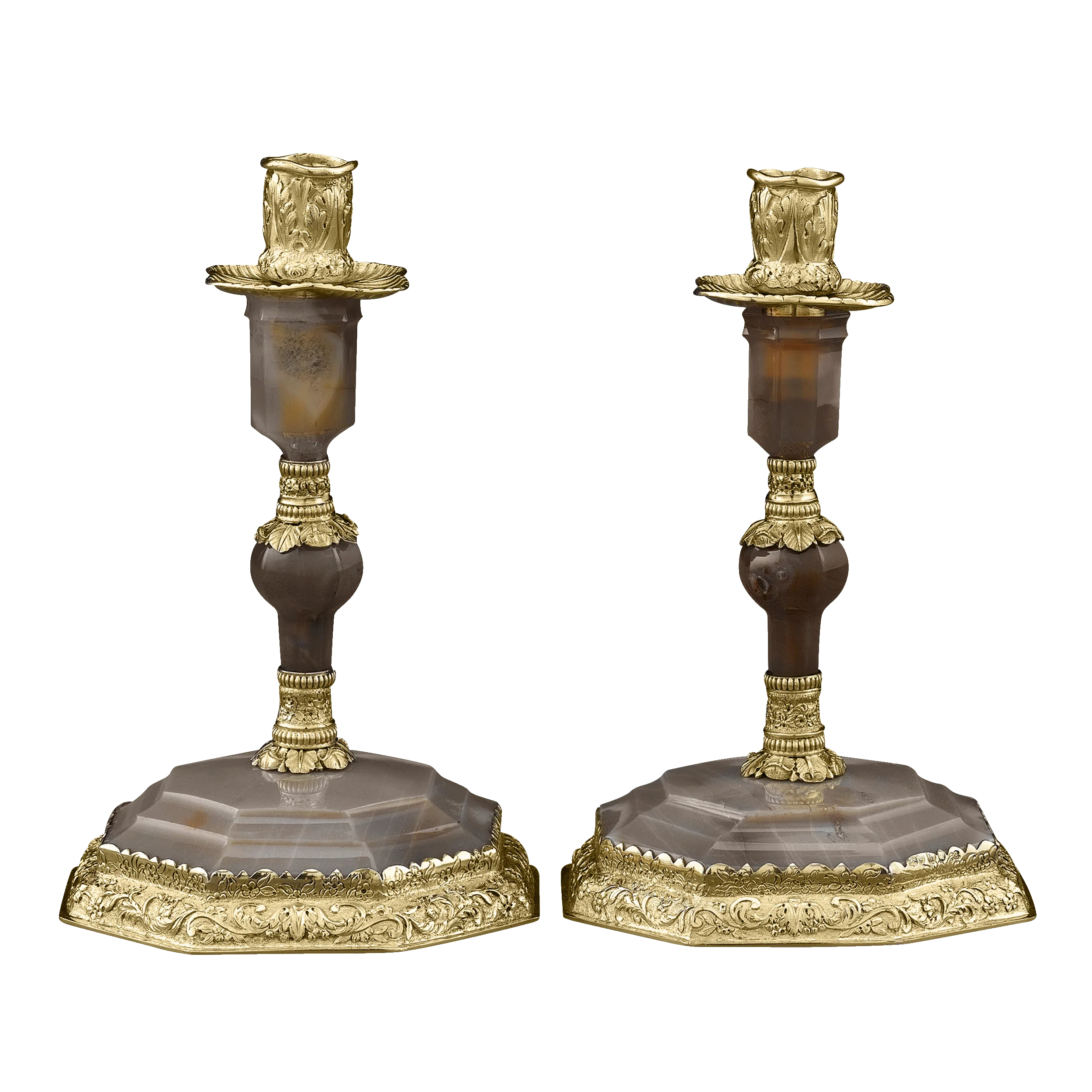 George IV Silver Gilt and Agate Candlesticks by Edward Farrell - Image 4