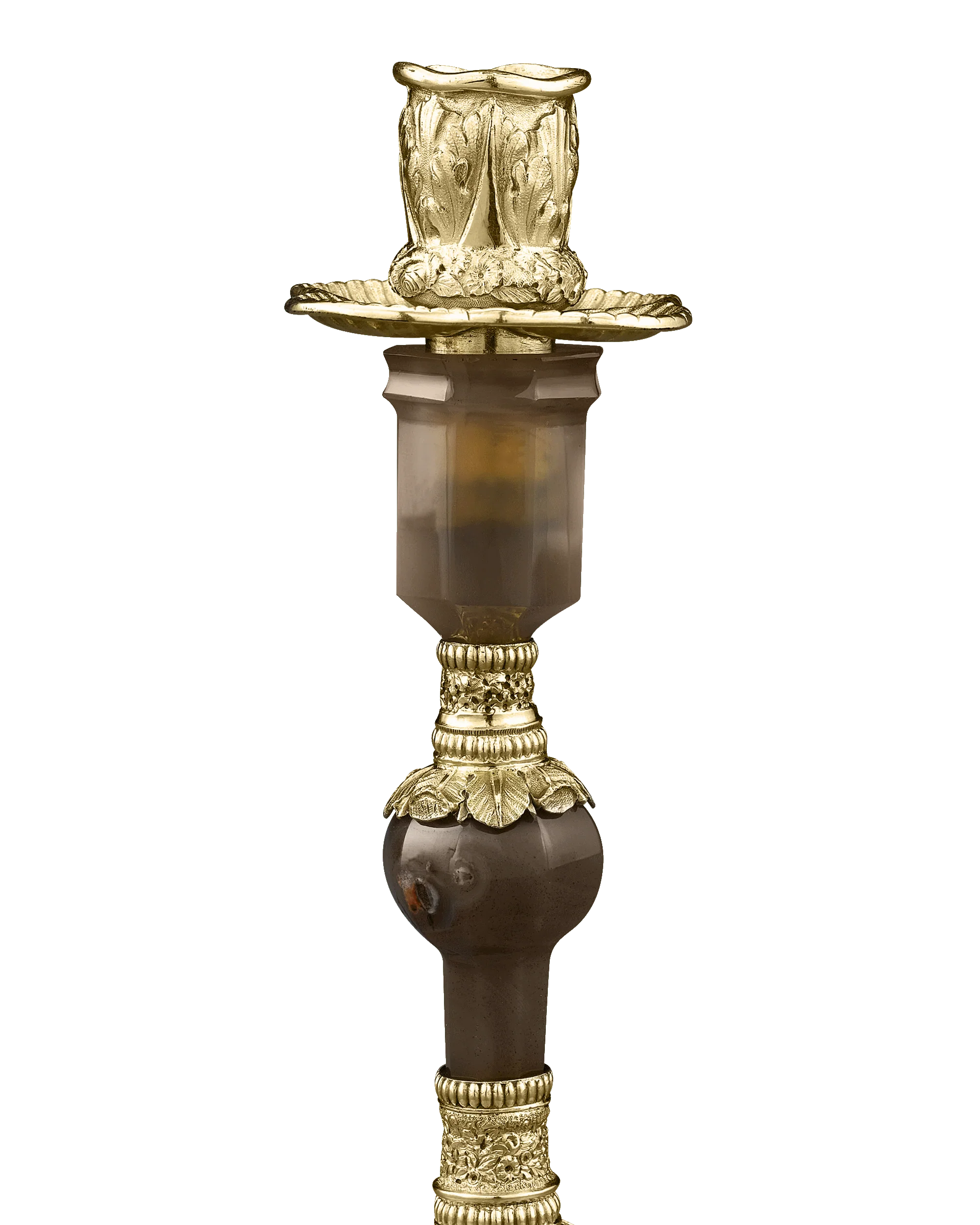 George IV Silver Gilt and Agate Candlesticks by Edward Farrell