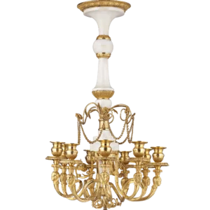 White Marble and Gilt Bronze Russian Chandelier