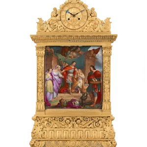 French Restoration Bronze and Porcelain Mantel Clock