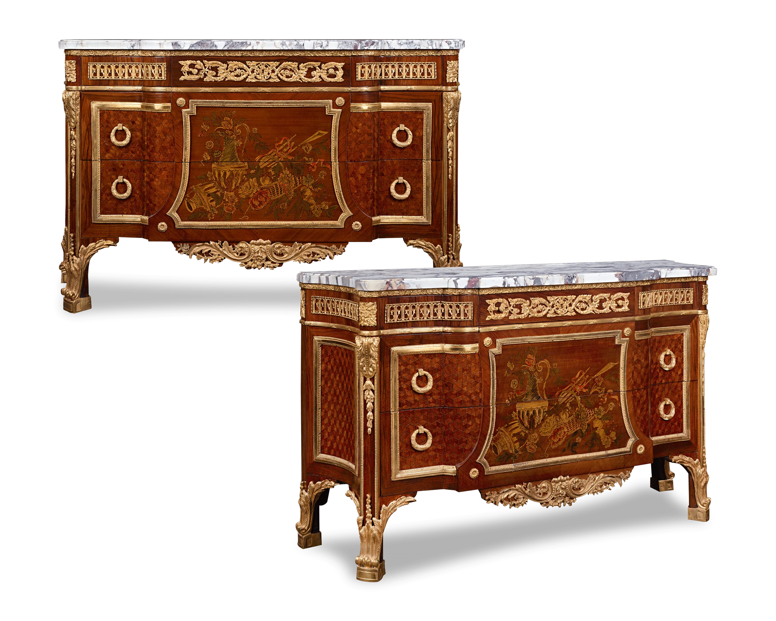 Louis XVI-Style Marquetry Commodes