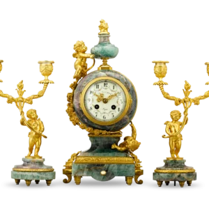 French Fluorspar and Ormolu Clock Garniture