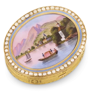 Swiss Enamel and Gold Musical Snuff Box