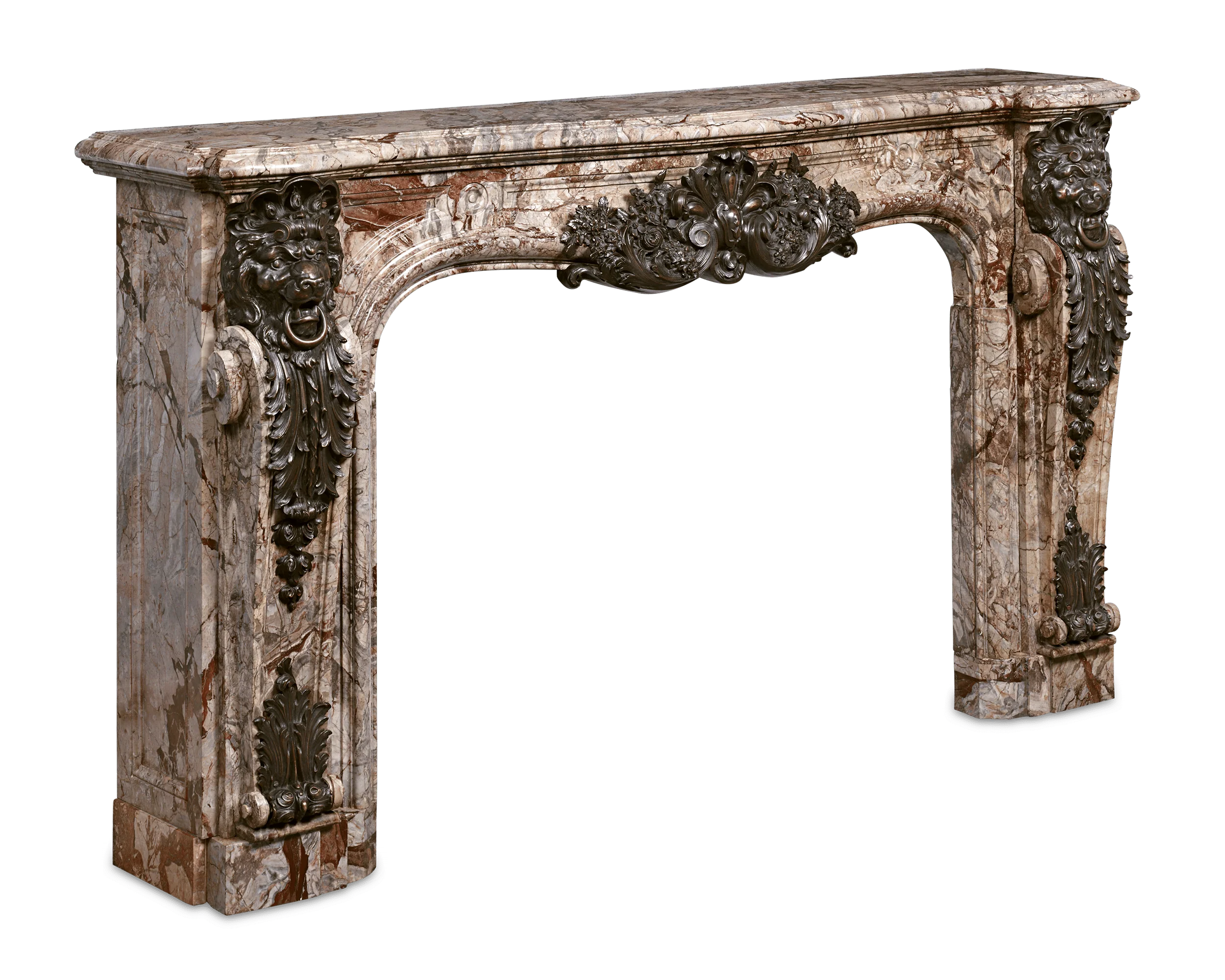 French Marble and Bronze Mantel