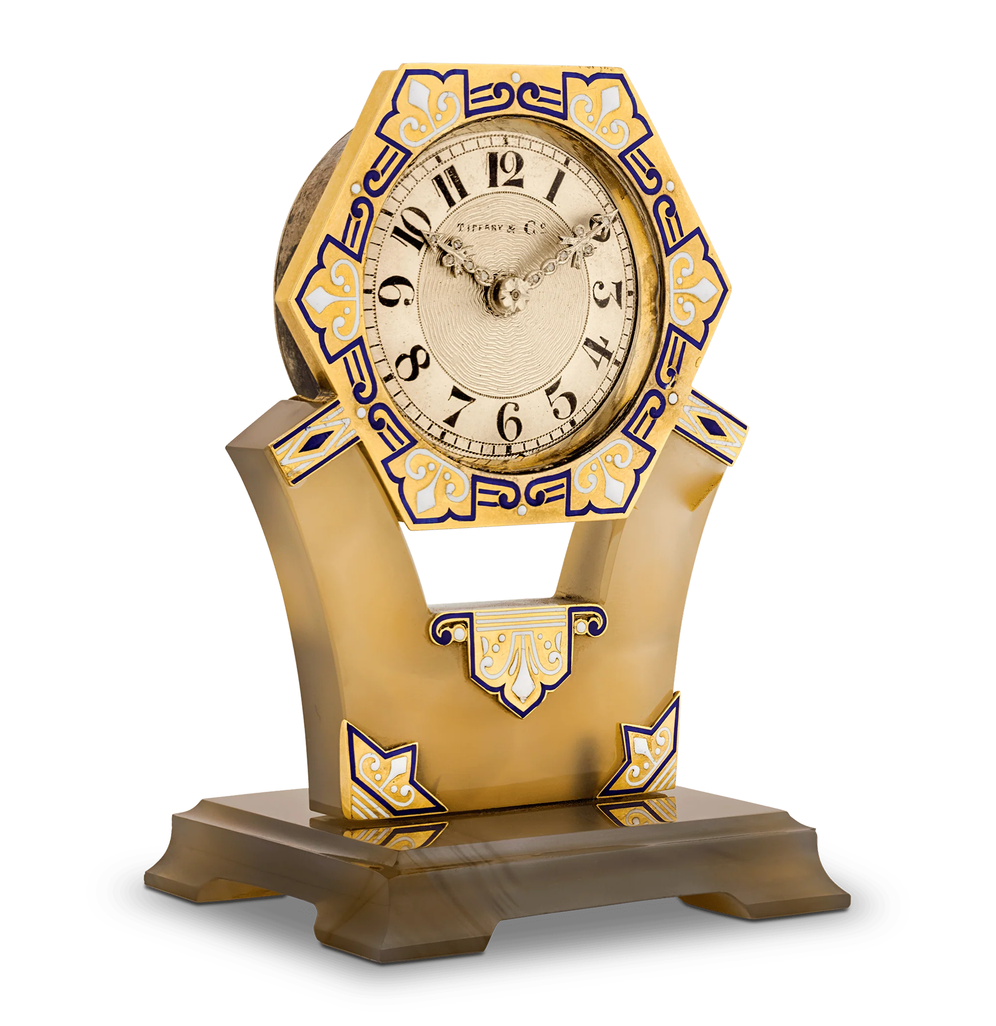 Tiffany & Co. Art Deco Carved Agate, Enamel and Diamond Clock - Image 2