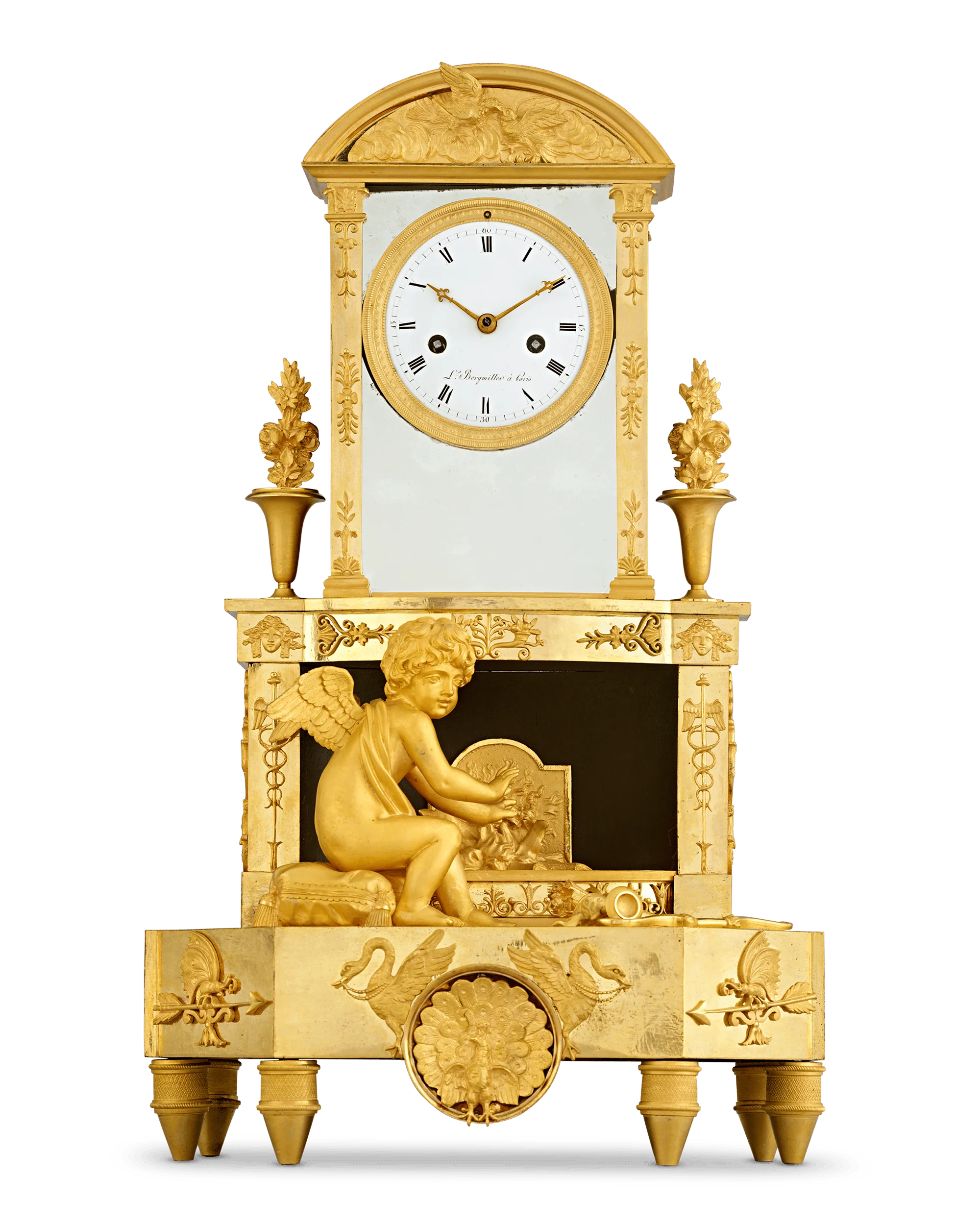 Cupid's Fire French Empire Mantel Clock by Bergmiller