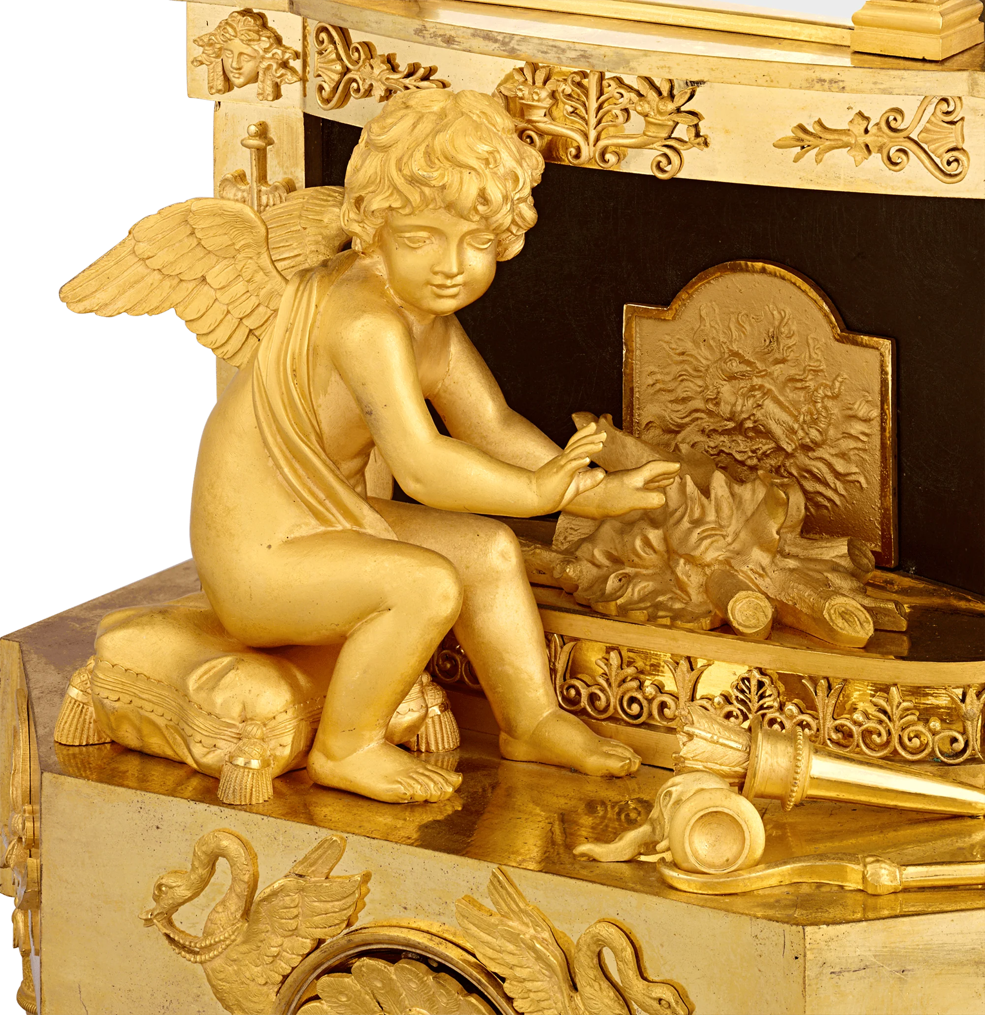 Cupid's Fire French Empire Mantel Clock by Bergmiller - Image 4